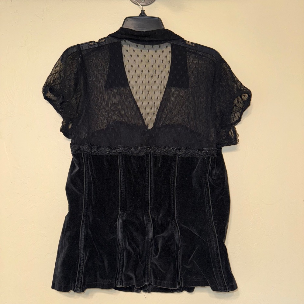 Tripp NYC Velvet Lace Corset Top, Vintage Button Up Gothcore Blouse Plus 2X - Picture 2 of 7